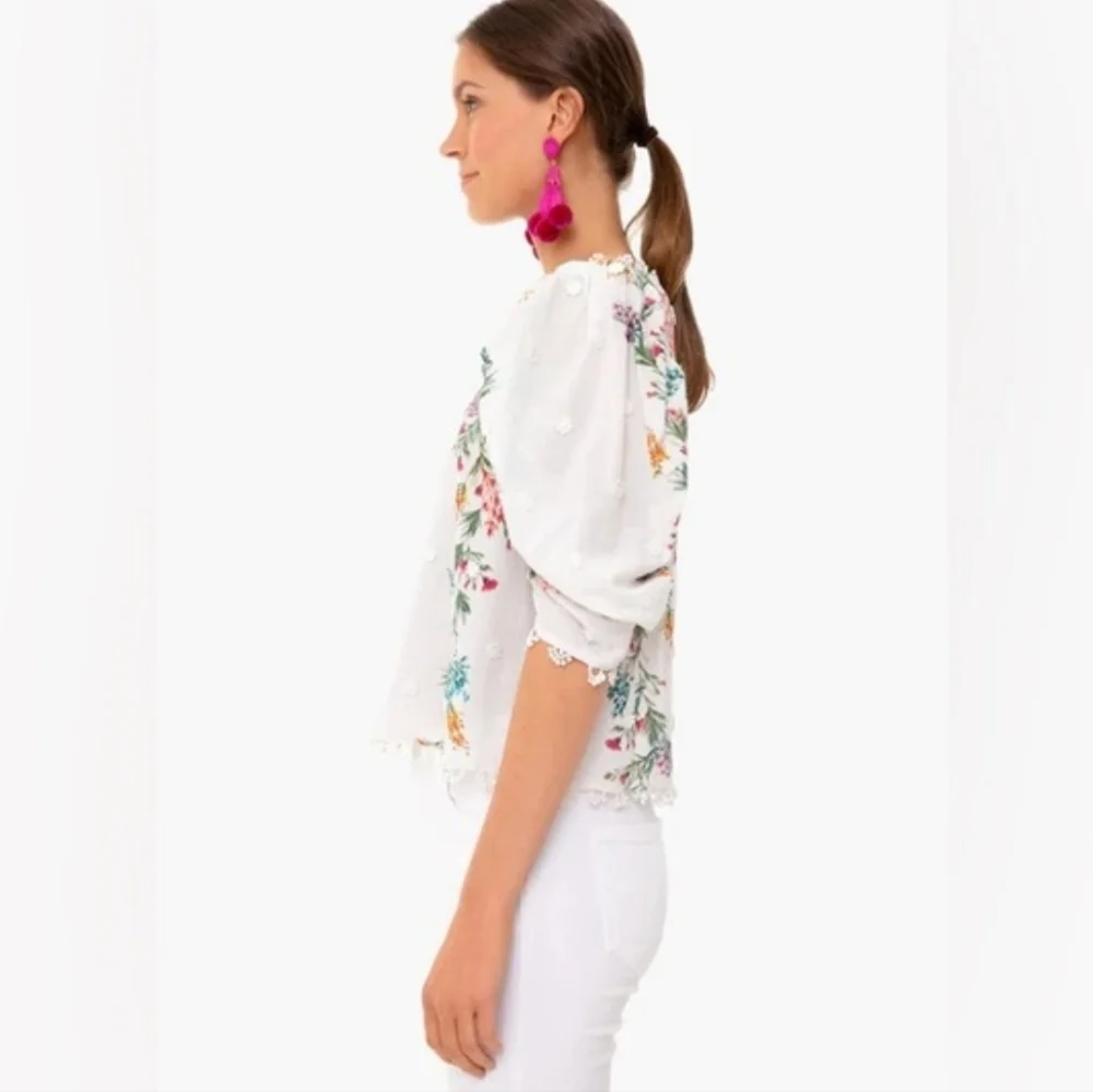 FARM RIO Louise Floral White Multi Floral Puff Sleeve Top M Like New RARE - Picture 7 of 16
